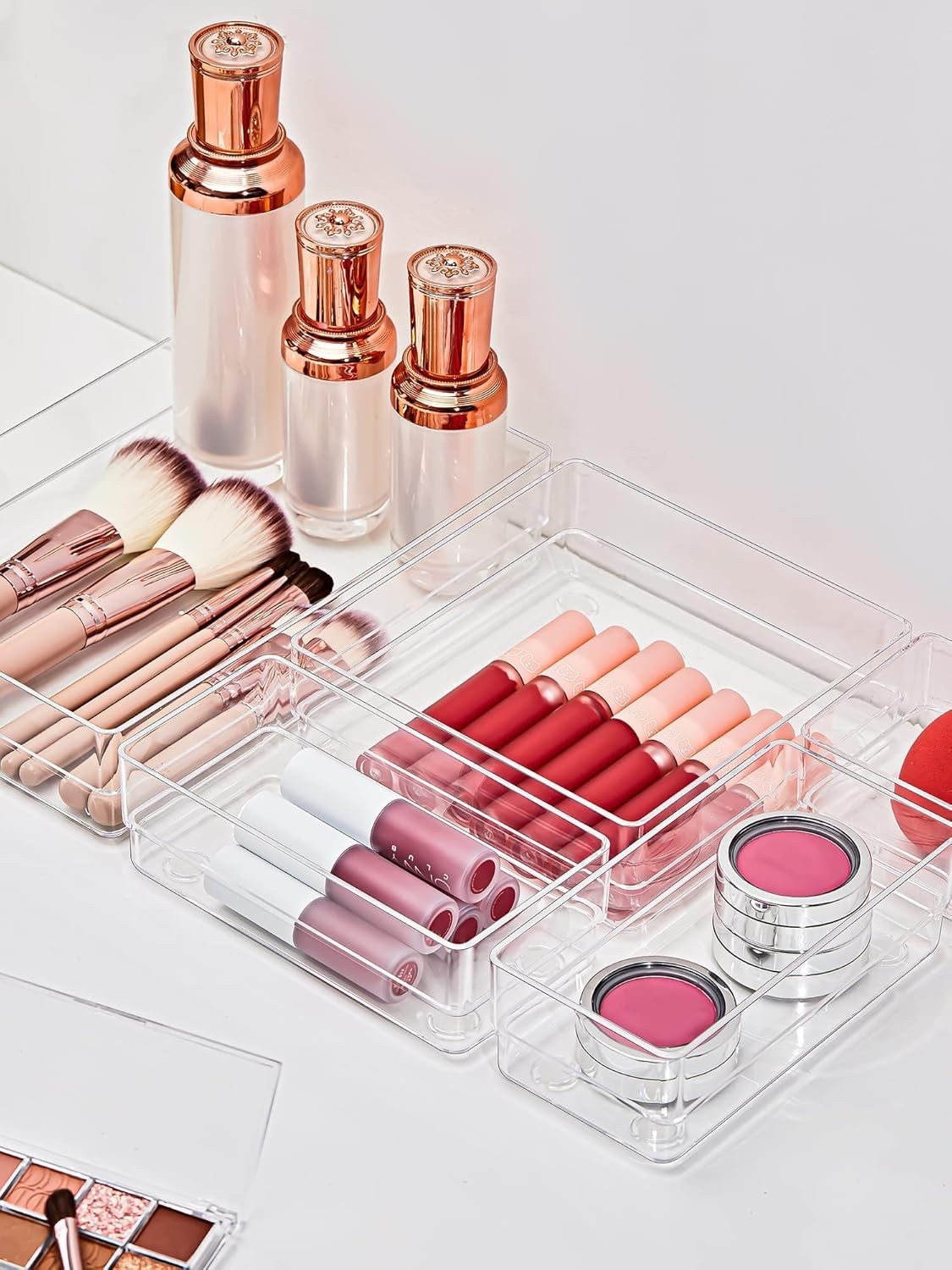 Clear 13-Piece Stackable Drawer Organizer with 5 Sizes for Ultimate Storage
