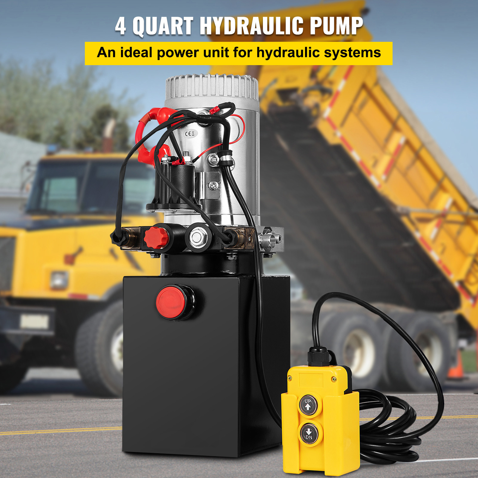 4 Quart Double Acting Hydraulic Pump DC 12V Dump Trailer Power Unit Pack 22MPA