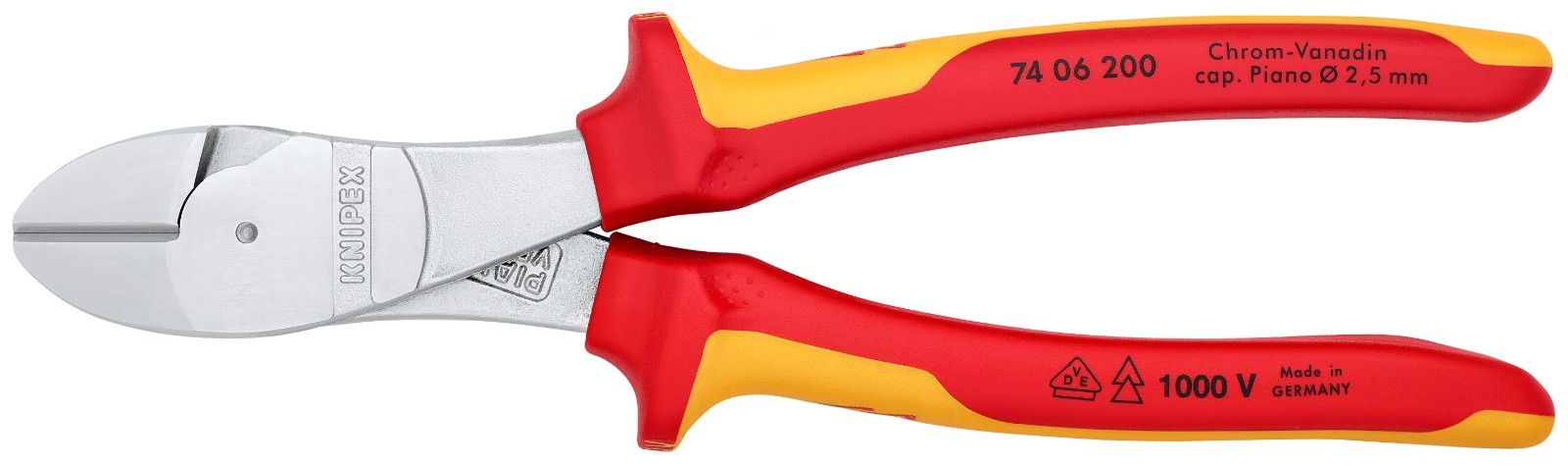 KNIPEX  74 06 200  8" High Leverage Diagonal Cutters-1000V Insulated