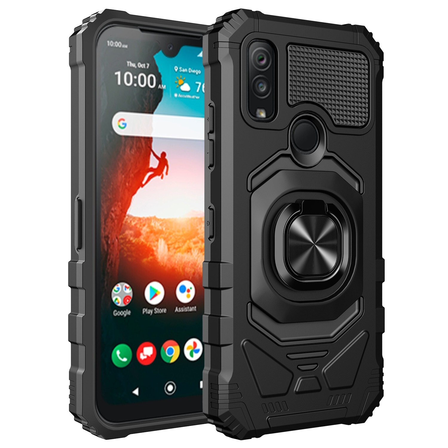 For Kyocera DuraSport 5G /UW Case Shockproof Ring Stand Cover w/ Tempered Glass