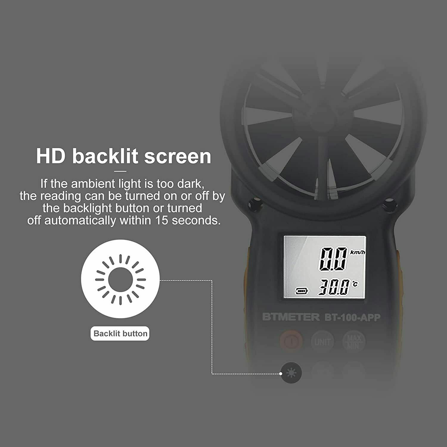 Bluetooth Anemometer Handheld Wireless Anemometer Wind Speed Meter 0.3~30m/s