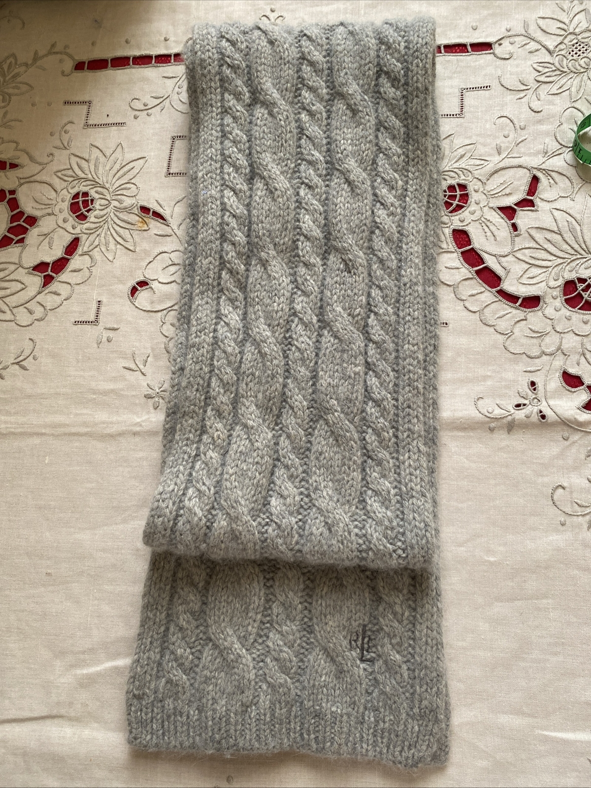 Lauren Ralph Lauren Gray lambswool rabbit hair blend Knit scarf 7”x 72” Pristine