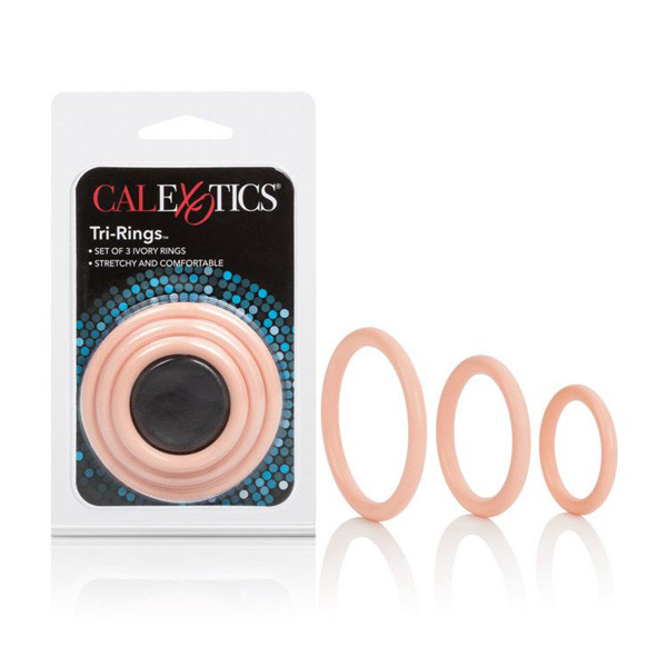 Tri Rings Beige - Male Penis Cock Ring Erection Enhancer Stretchy Sml Med Lrg