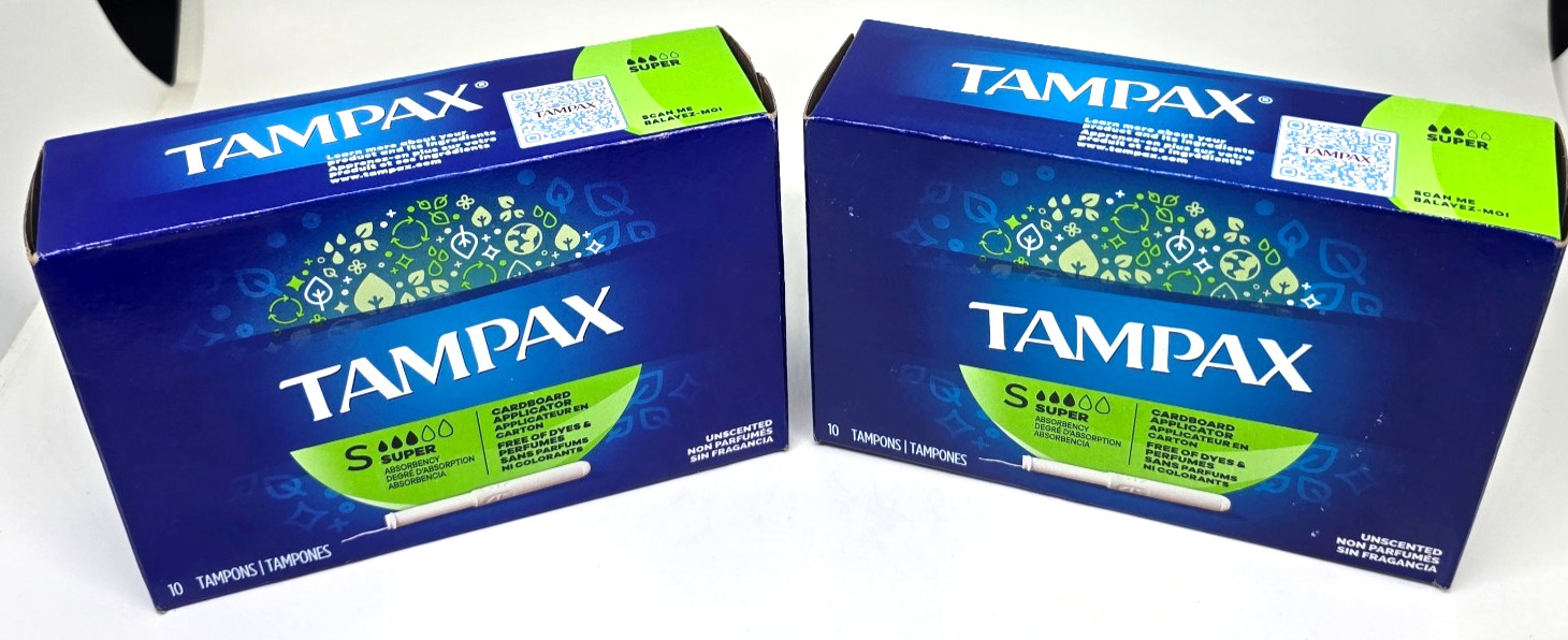 2X Tampax Super Tampons Cardboard Applicator 10 Each Box  20 Total Tampons
