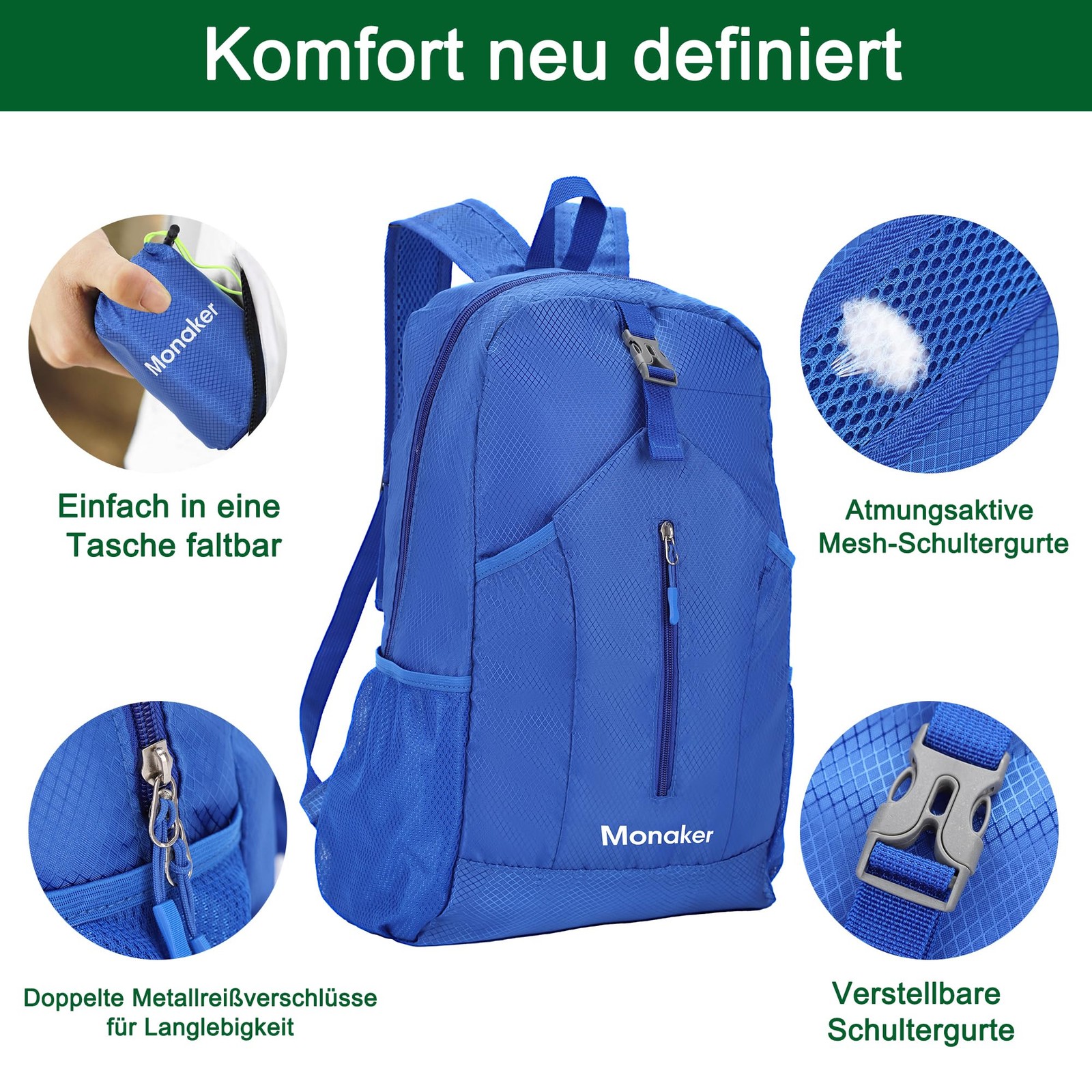 Ultralight 20L Foldable Backpack, Multi-Pocket Design, Compact to Palm-Sized,...