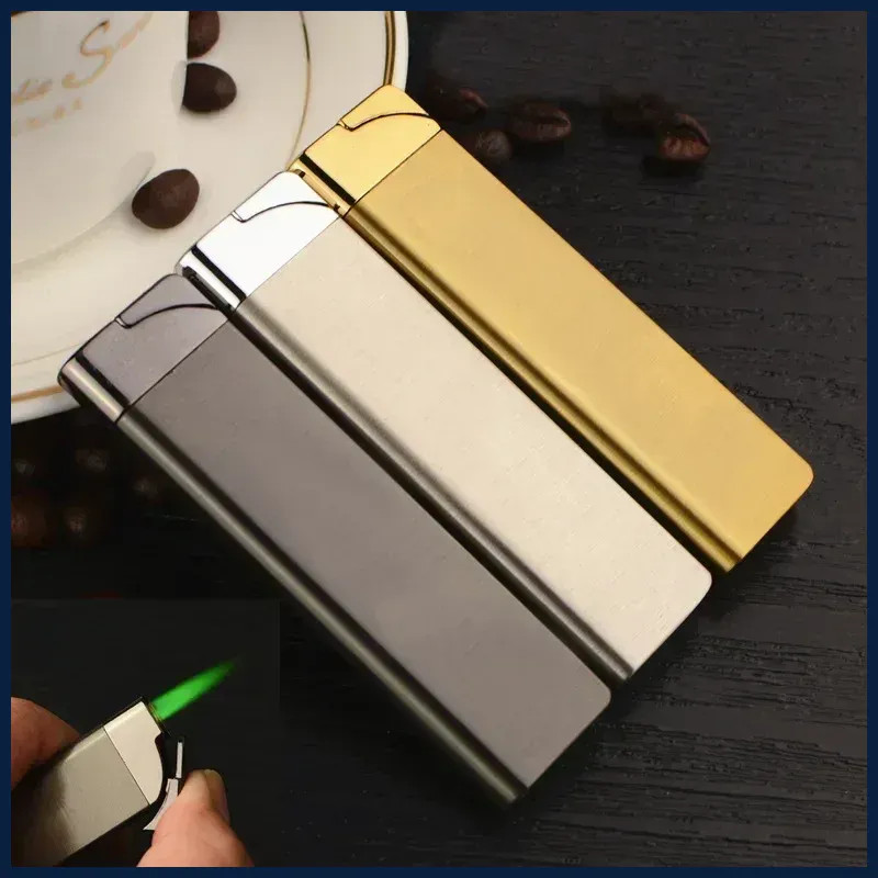 Metal Ultra Thin Windproof Green Flame Butane Gas Torch Lighter Outdoor Mini