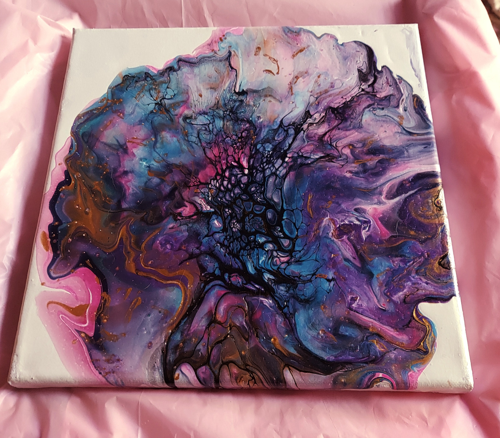 Abstract Floral Bloom Acrylic Pour Painting on Canvas Original