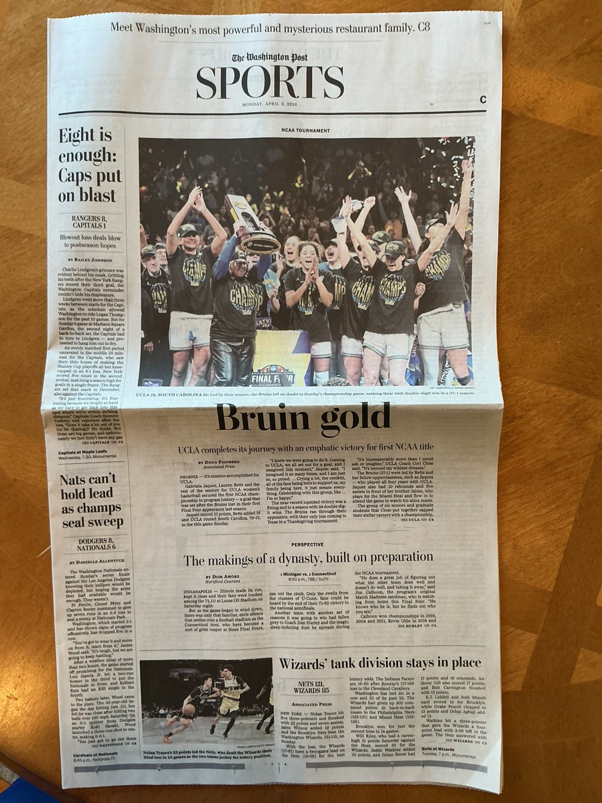 UCLA Bruins Women’s Basketball 2026 National Champions Washington Post Newspaper