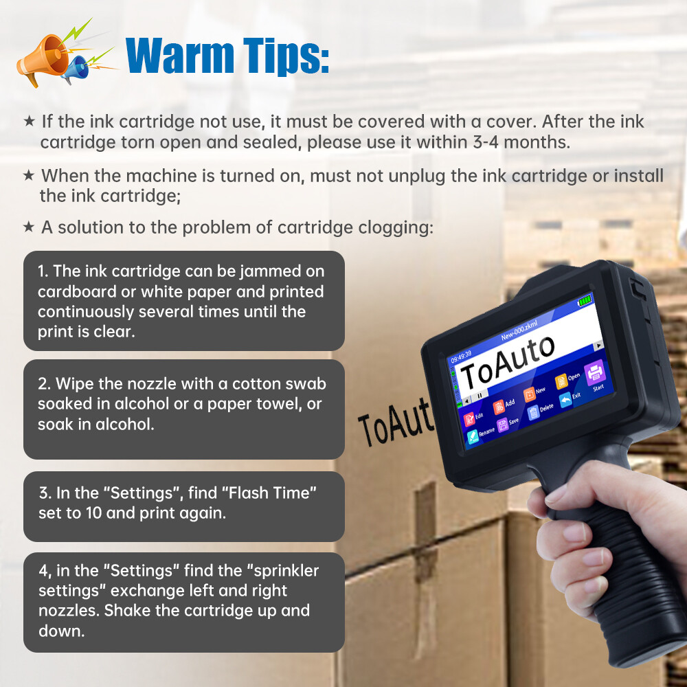 Handheld Inkjet Printer 600DPI Ink Date Time Brand QR Code Barcode Logo Machine