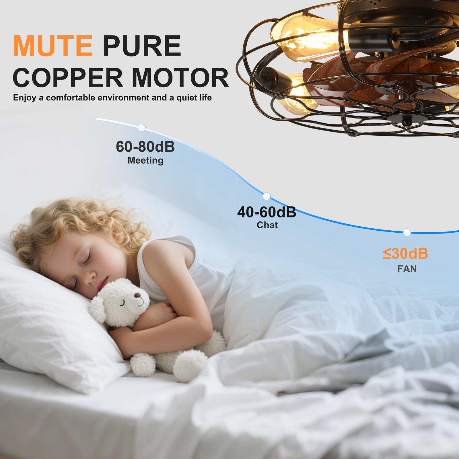 19.7" Industrial Caged Ceiling Fan with Light, 6-Speed, Remote, Timer