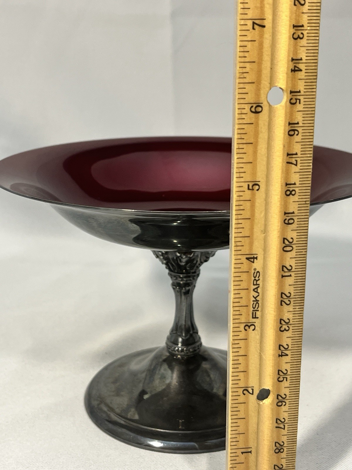 Reed & Barton 141 Red Enamel on Silverplate Footed Compote Dish