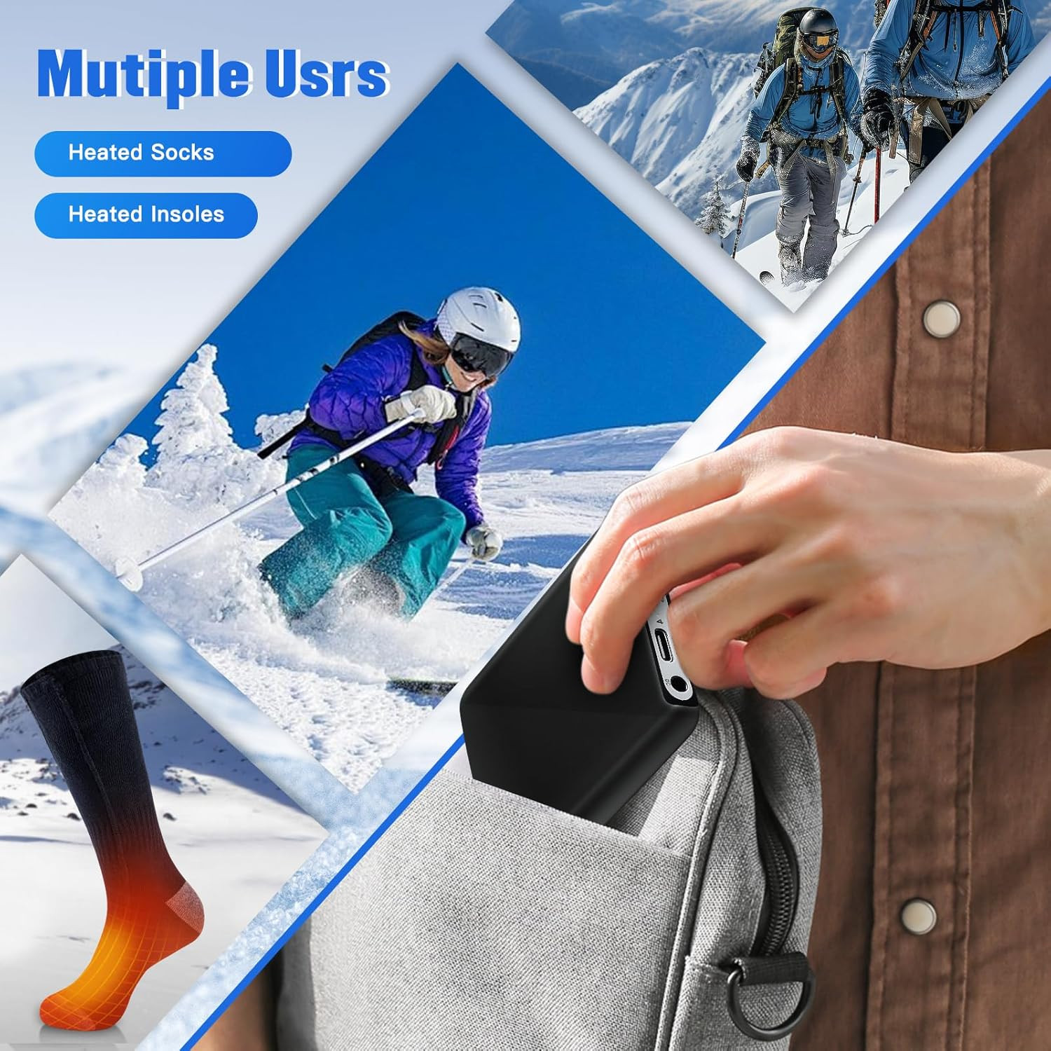 2PCS 5000mAh Rechargeable Batteries for Heated Socks 4 Heat Settings Li-Polyme