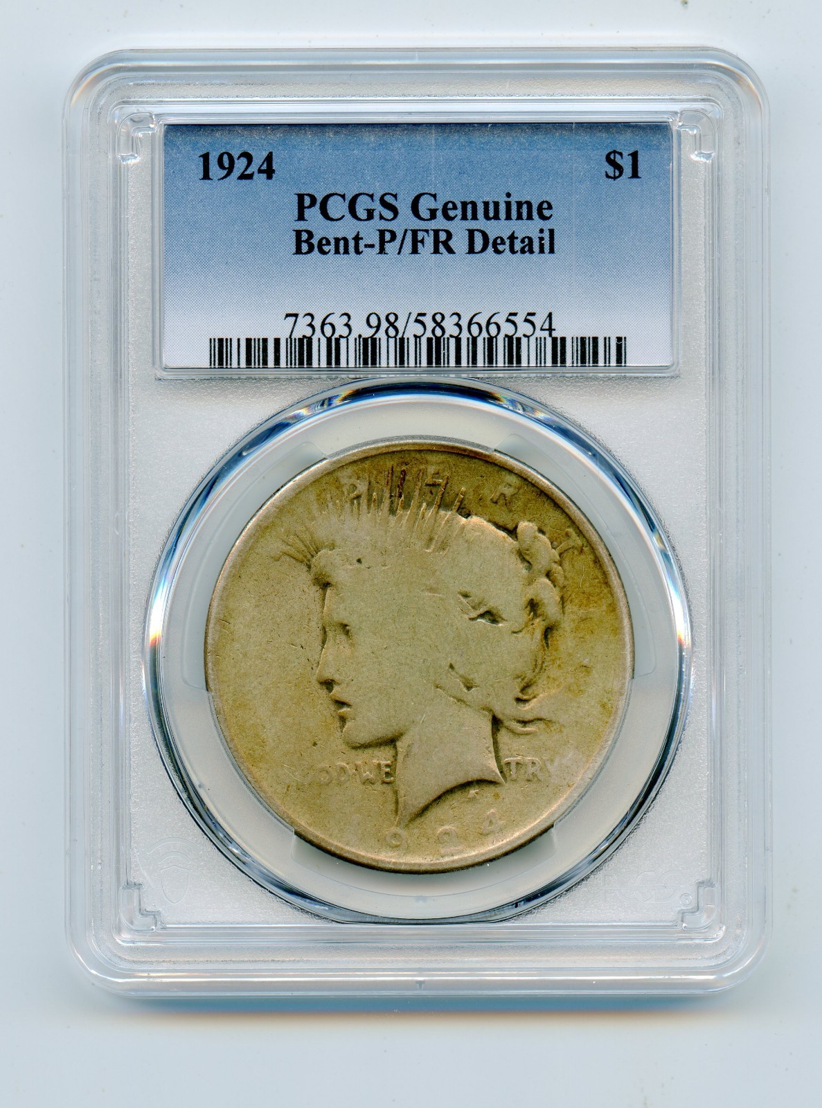 1924 Peace Silver Dollar $1 PCGS Genuine Bent P/FR Detail