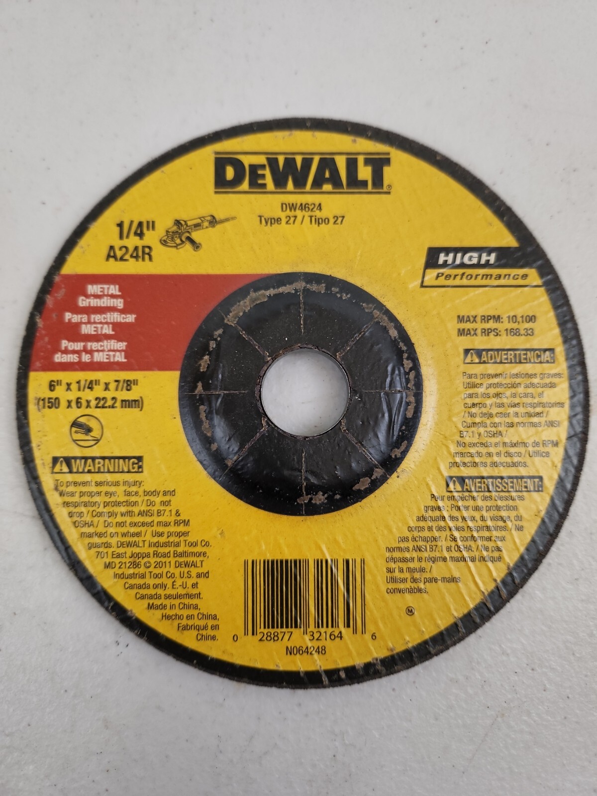 DeWalt DW4624 6" x 1/4" x 7/8" High Performance Metal Grinding Wheel 10 Pack