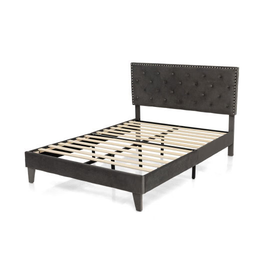 Full/Queen Size Upholstered Platform Bed with Tufted Headboard-Full Size - Color
