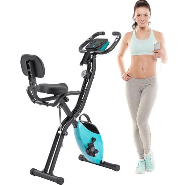 Folding Exercise Bike, Fitness Upright and Recumbent X-Bike with 10-Level Adjust