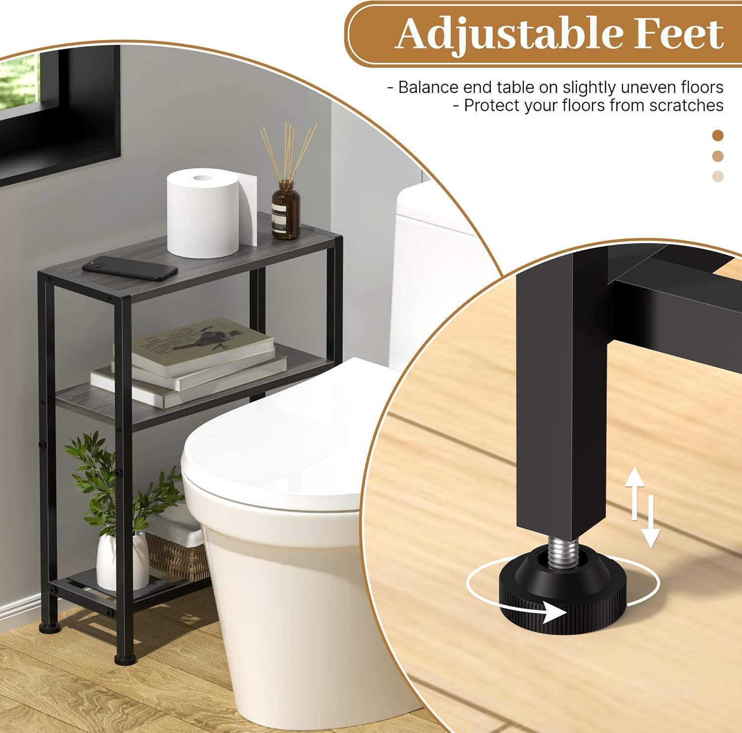 Narrow Side Table Small Space 2-Tier Small End Table W/ Shelf Holder Durable New