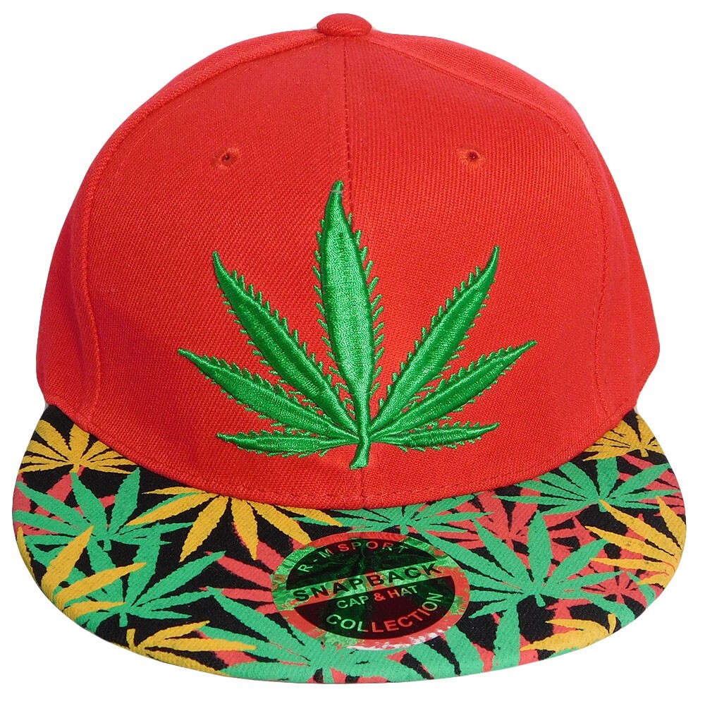 Cannabis Marijuana Weed Pot Leaf Red Polyester Adjustable Embroidered Cap Hat