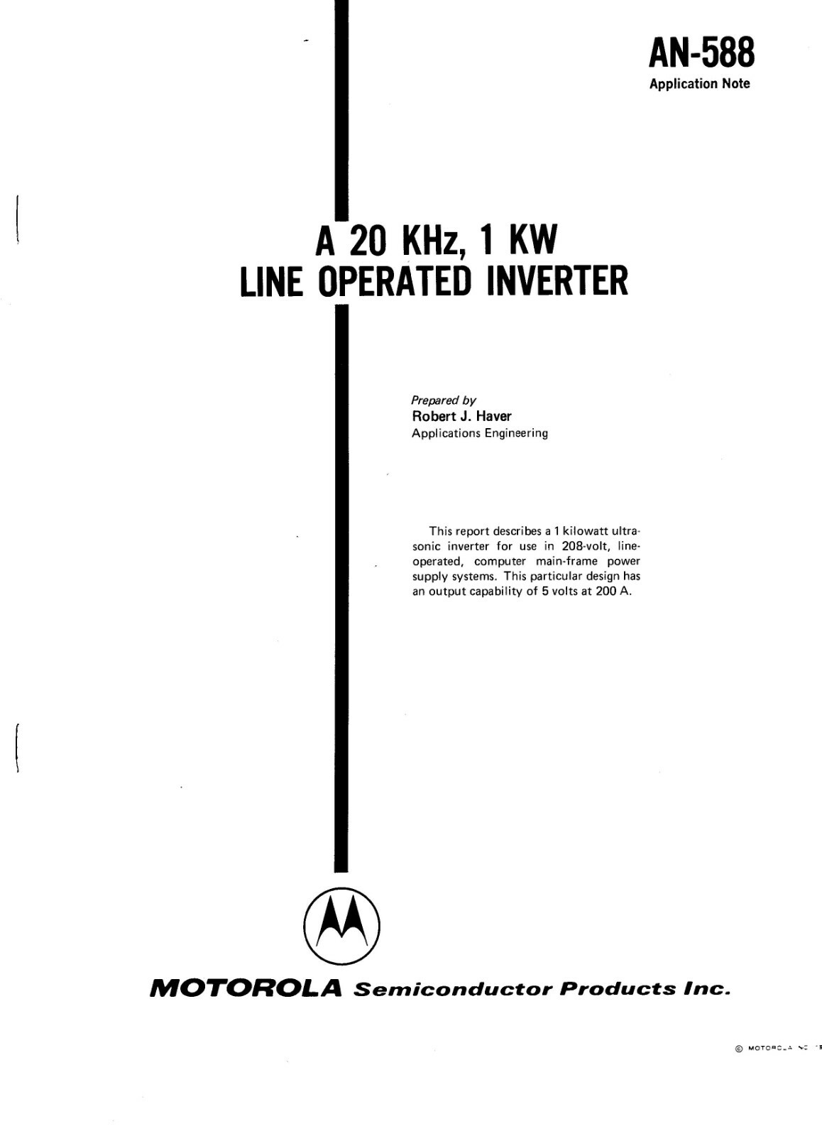 Motorola AN 588  A 20 KHz, 1 KW Line Operated Inverter