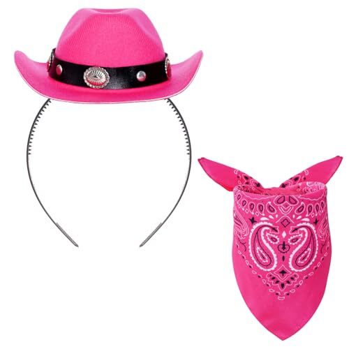 Cowboy Hat Headband Pink Cowgirl Mini Hat Headbands with Bandana for Women