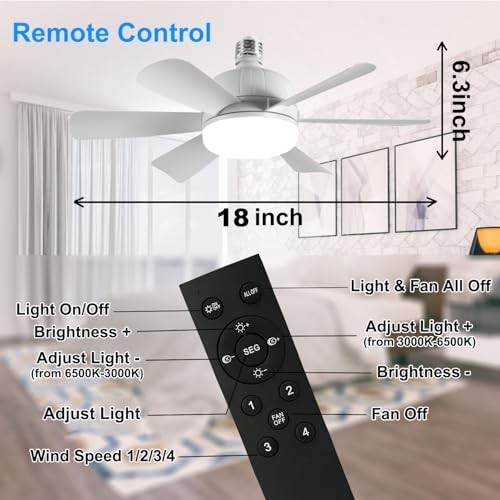 2Pack Socket Fan Light, LED Socket 2Pack 6 Blades Socket Fan Light White