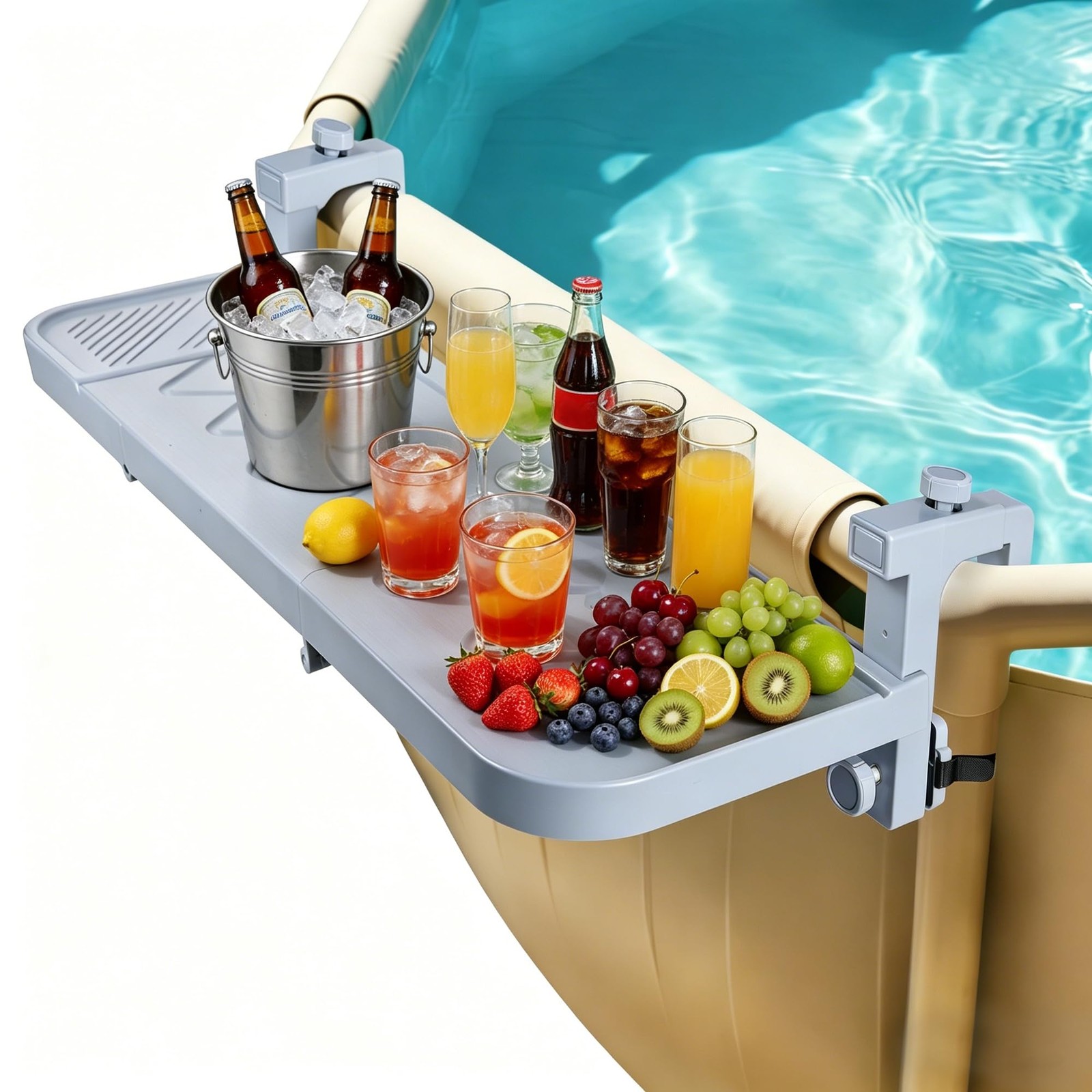 Pool Bar for Above Ground Pool, 38.4 x 12 Inch Adjustable Poolside Table Fold...