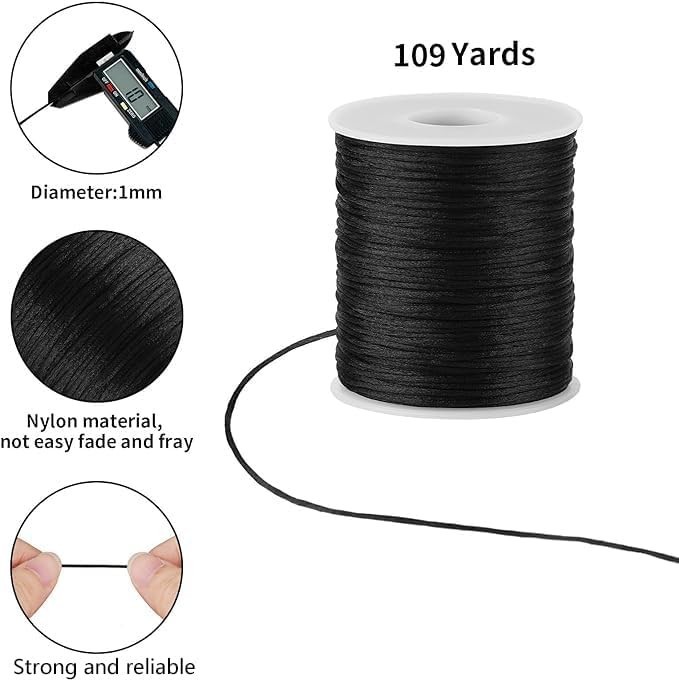 Black Nylon String Cord - 1MM 100 Yards Black Twine, Bracelet String for Brac...