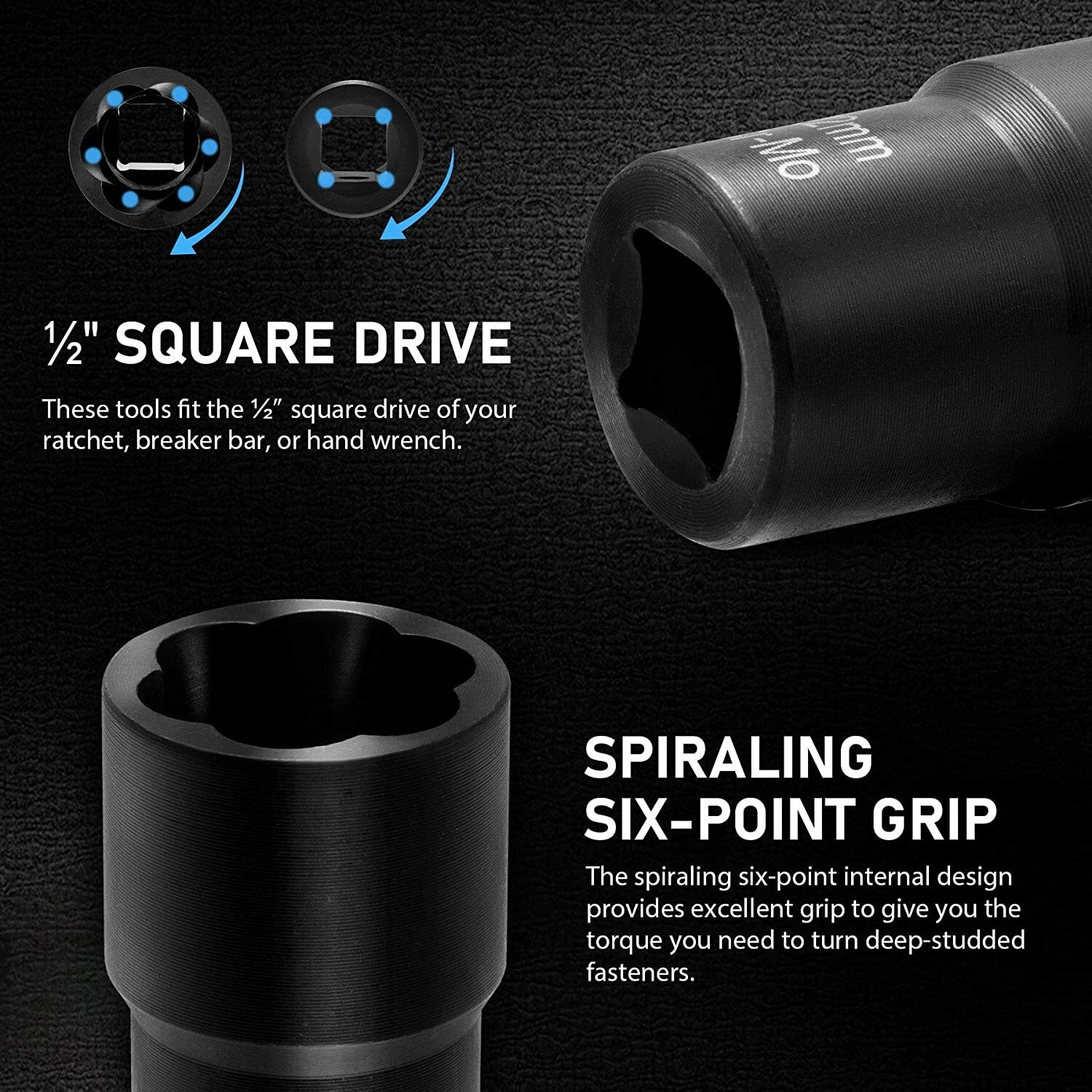 7pc Thin Wall Deep Impact Lug Nut & Twist Socket Set Bolt Extractor Stripped Nut