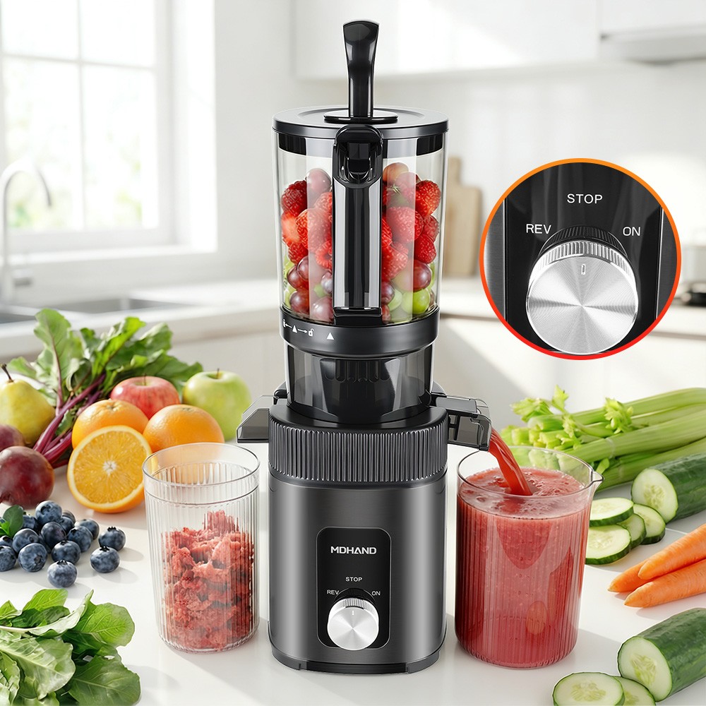 Cold Press Masticating Juicer Machine 4.35" Wide Chute Quiet Juicer Easy Clean
