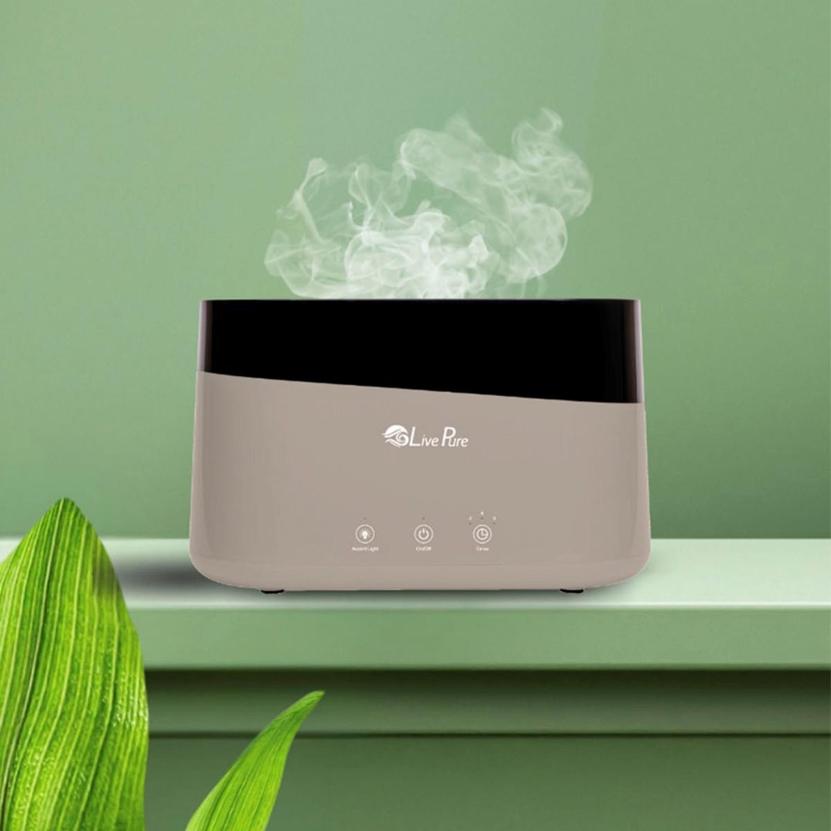 **Livepure Aquaflame Ultrasonic Humidifier w/ Ultrasonic Mist Technology—Taupe