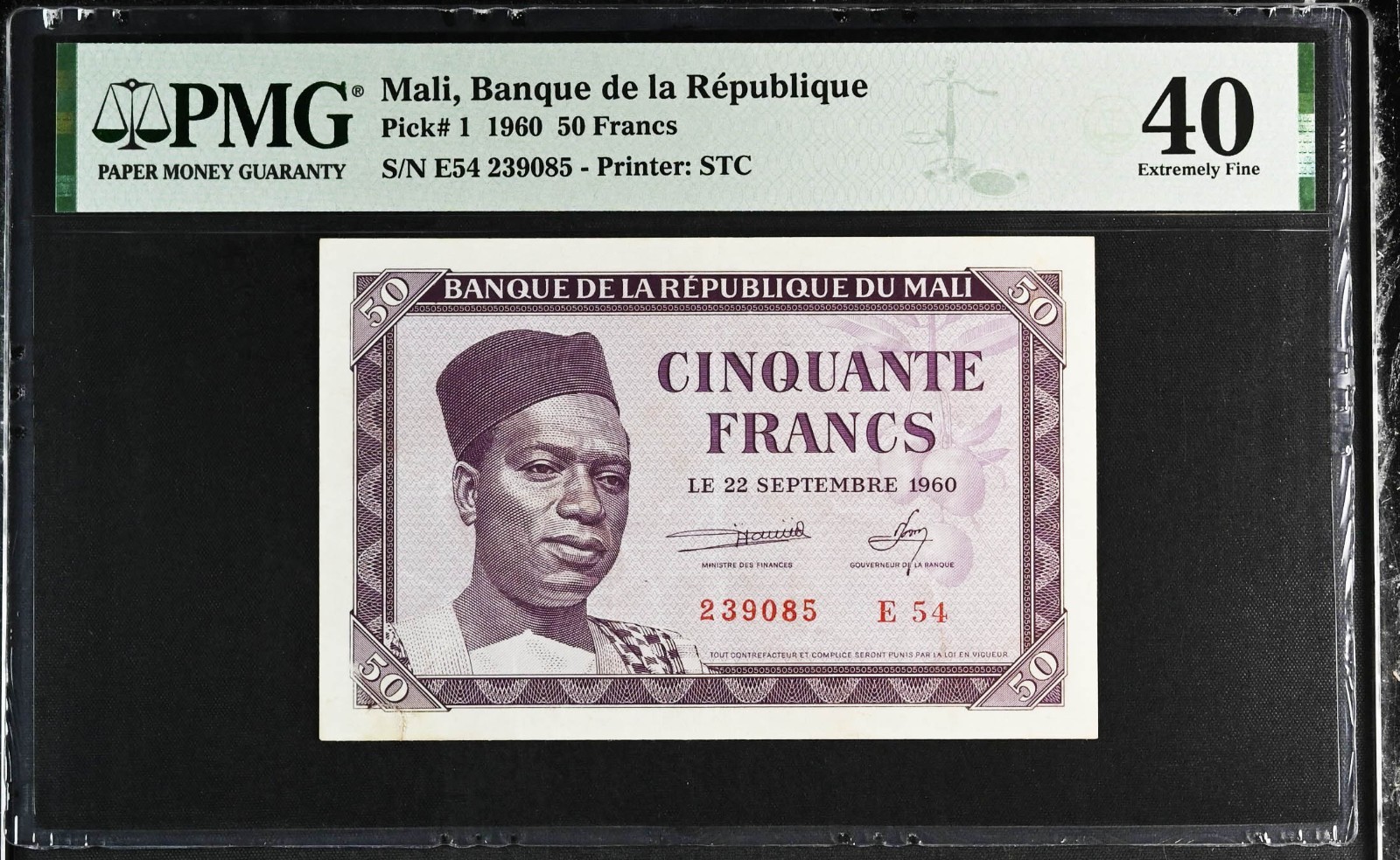 i-011014 Mali 50 Francs 1960. PMG 40. Minor Repair