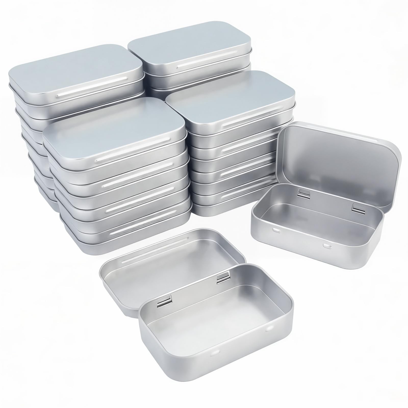 20 Pieces Rectangular Metal Empty Hinged Tins Containers Basic Necessities Ho...