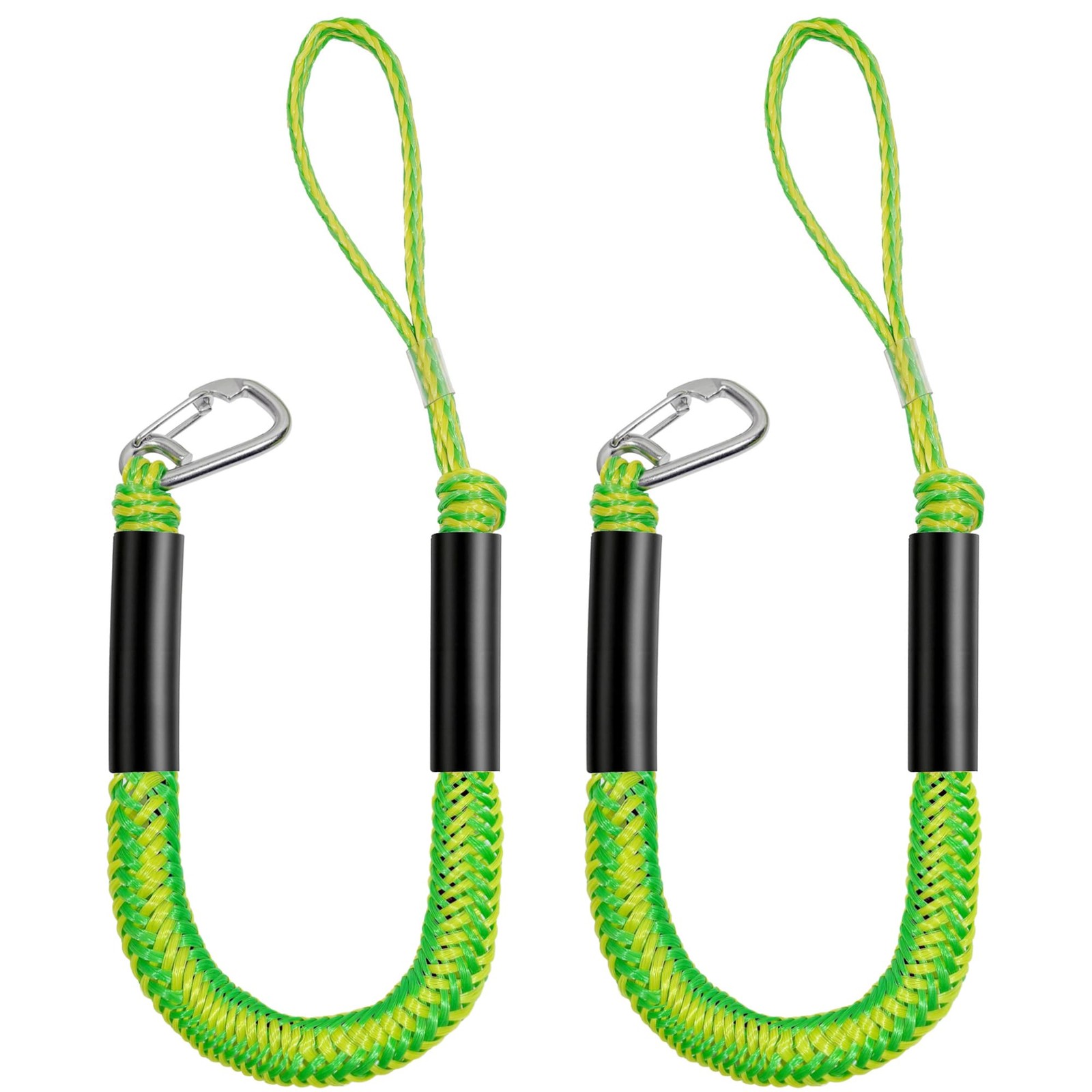 Yellow Green 3 FT Bungee Boat Dock Lines Braided PE Mooring Rope 316 SS Clips