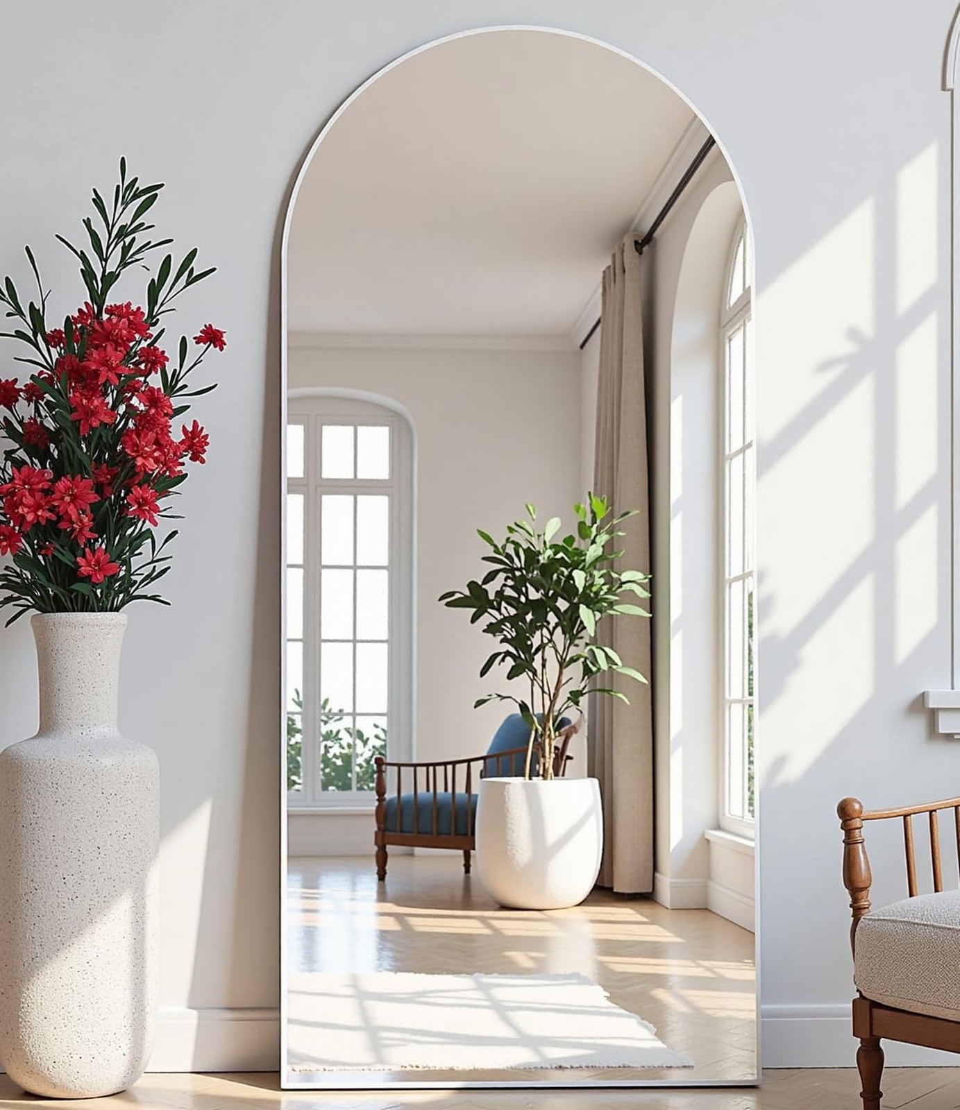 Dewfig Arched White Full Length Mirror, 64"X21" Large Floor Mirror, Full Body...