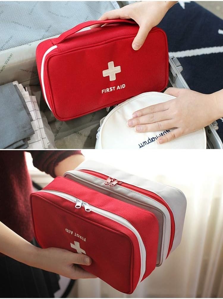 Durable Red First Aid Bag - Multi-Compartment Medical Kit for Home and Hiking