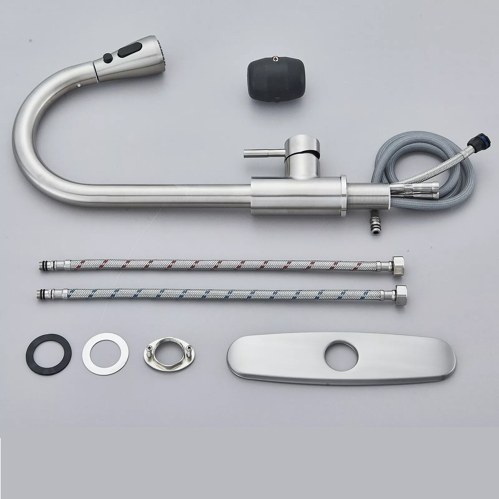 Stainless Steel Kitchen Faucet Single Handle Pull Down Sprayer with Deck Plate