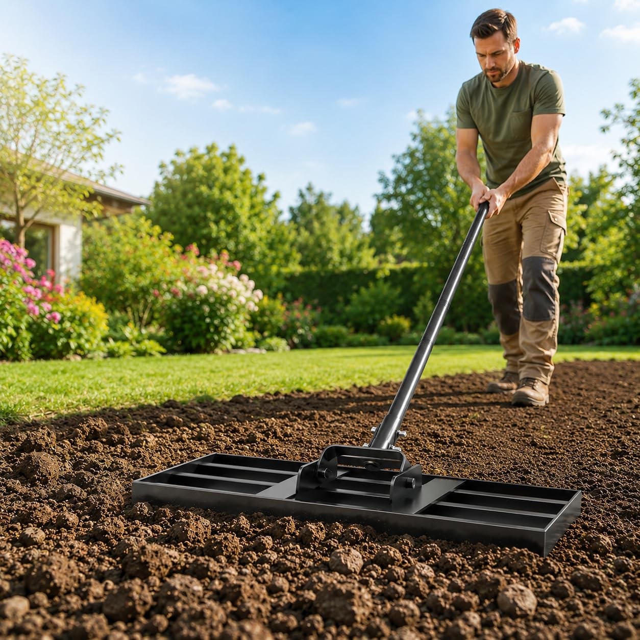 17*10" Carbon Steel Lawn Leveling Rake with 82in Adjustable Handle