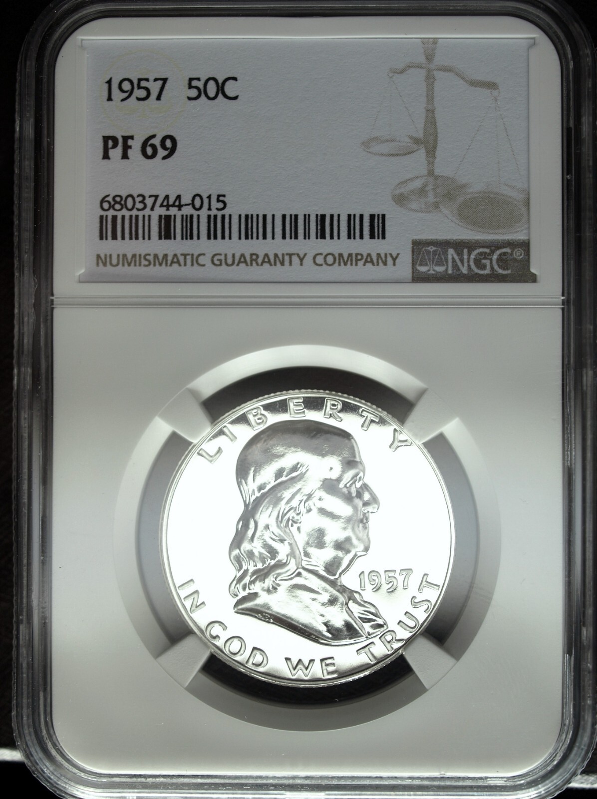 1957 NGC Proof 69 Franklin Silver Half Dollar ☆☆ Blast White Haze Free ☆☆ 015