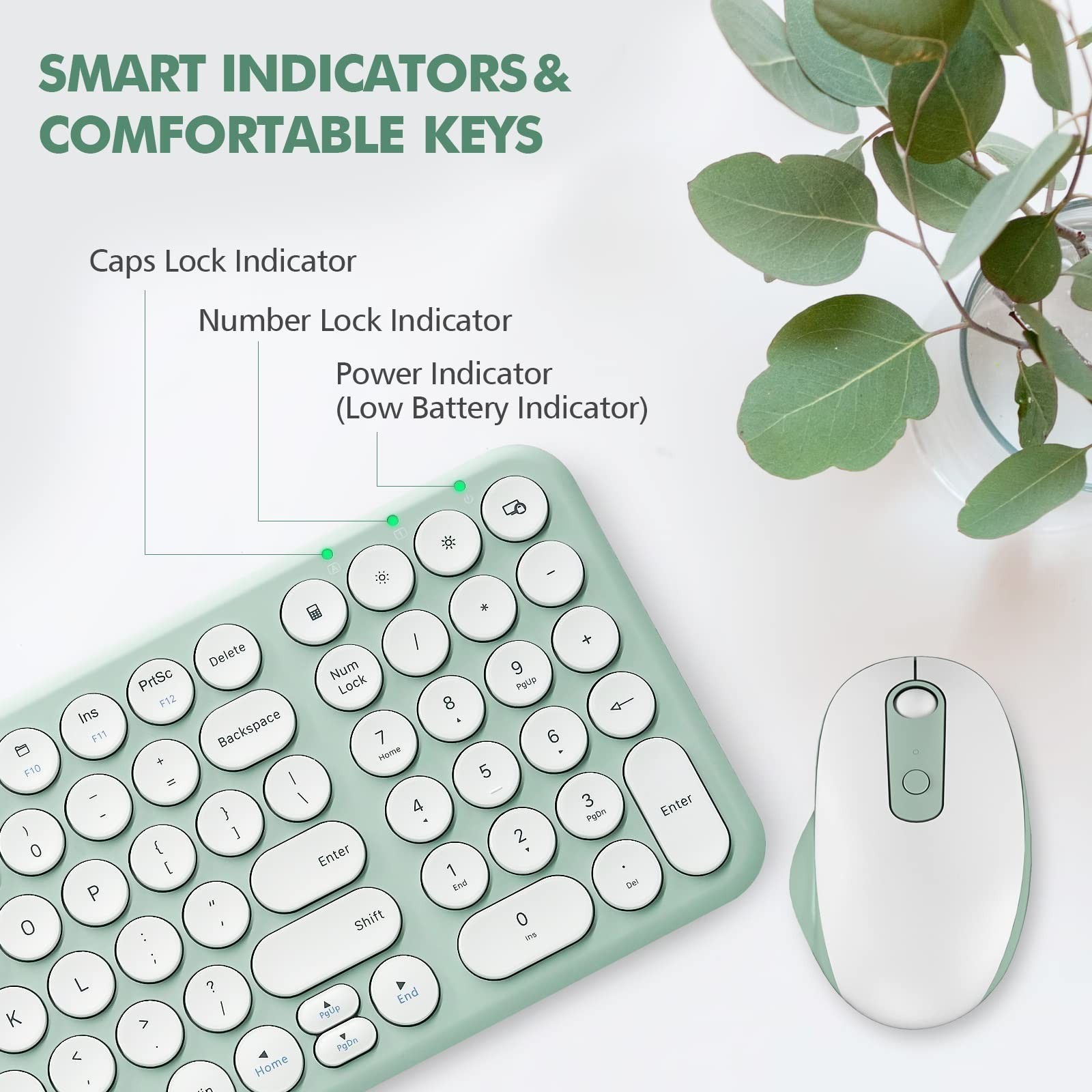 Wireless Keyboard and Mouse, XTREMTEC Compact Full Size Cute Keyboard Retro R...