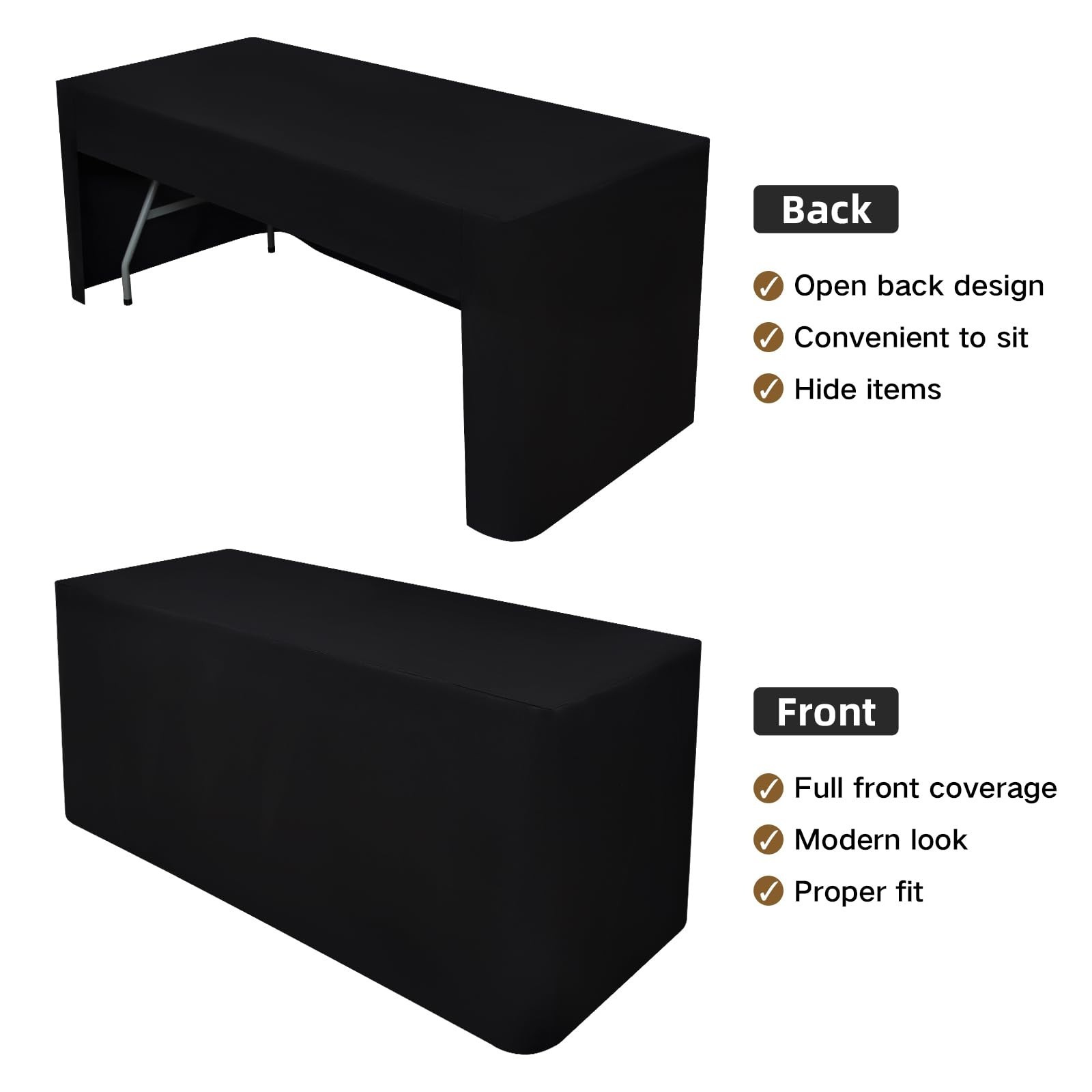 60X30 Inch Black Rectangle Fitted Tablecloth Open Back Fitted Table Cloth Was...
