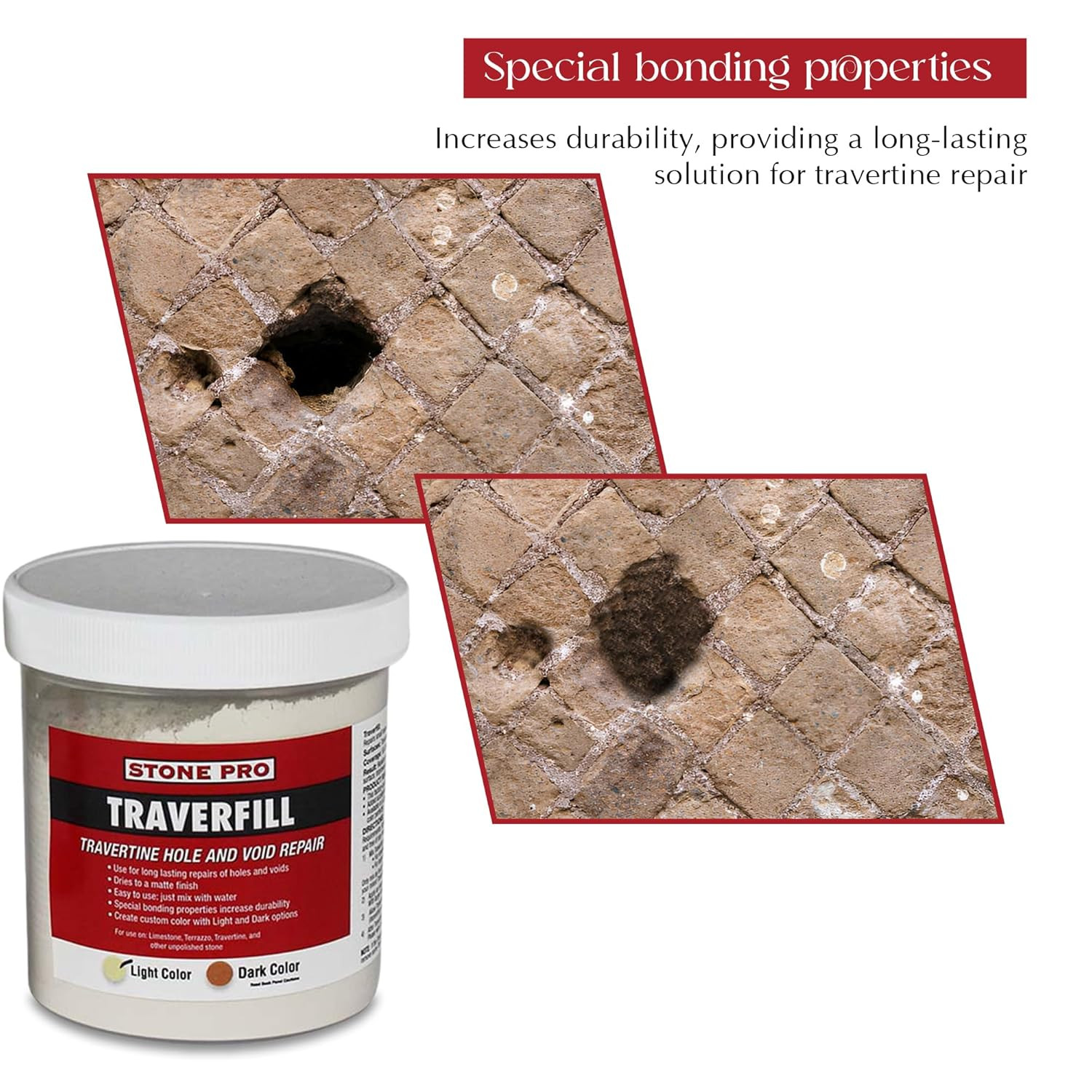 Stonepro Traverfill - Travertine Repair - Fills Smalls Pits, Holes & Voids in Tr