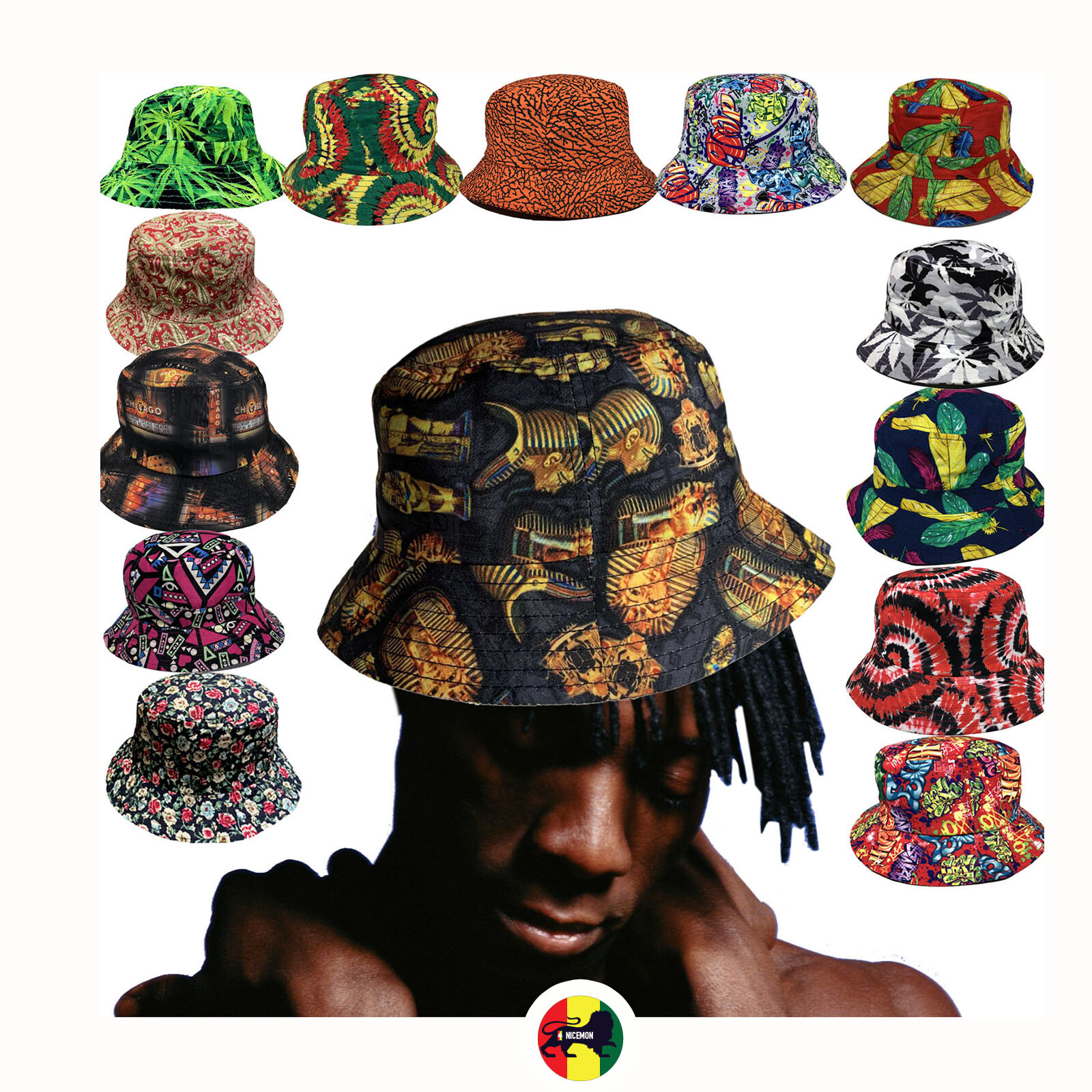 Bucket Hat Cap Fashion Print Hats Fisherman Caps Pattern Unisex One Size Fit