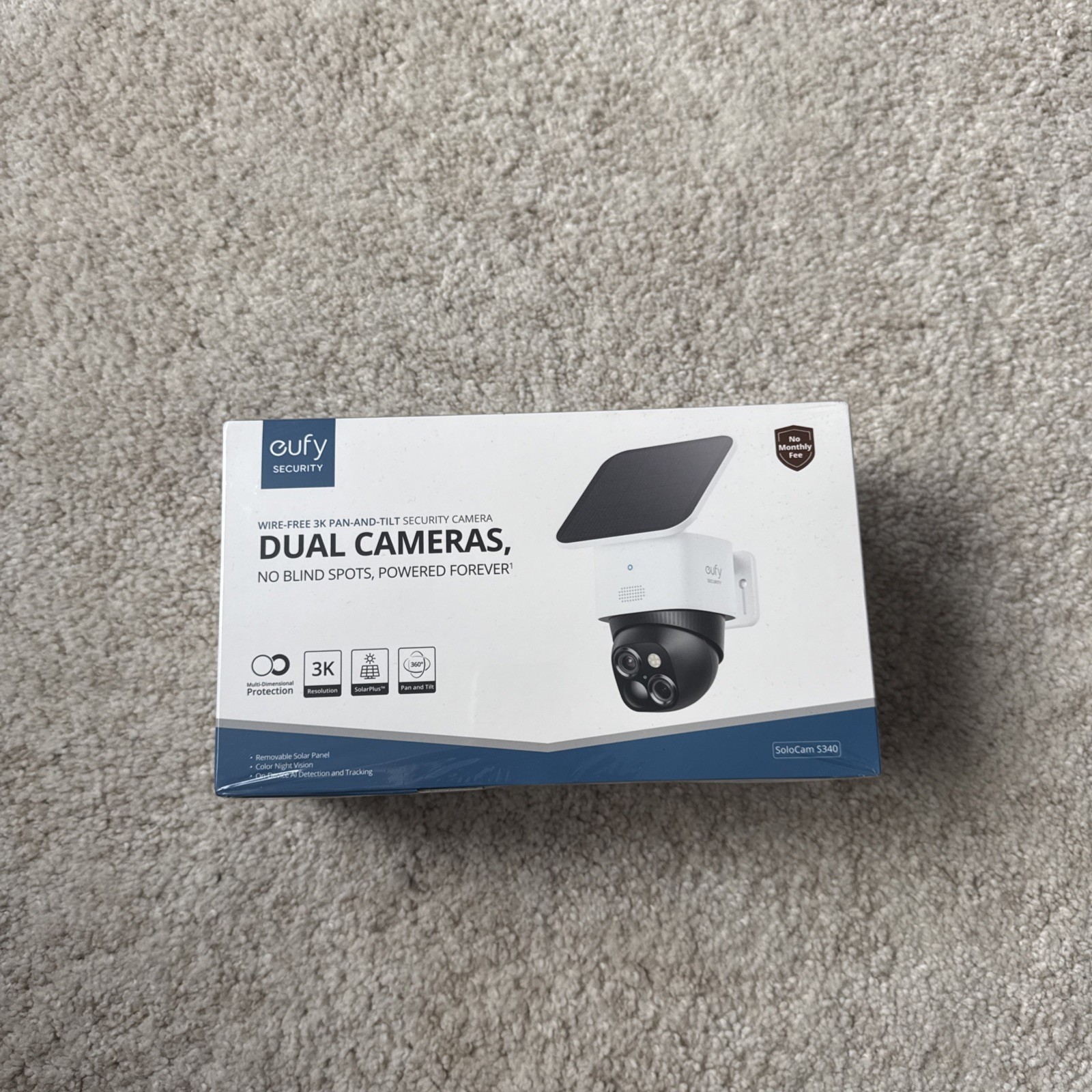 eufy SoloCam S340 – 3K Dual-Cam, 360° Pan-Tilt, Solar – New/Sealed