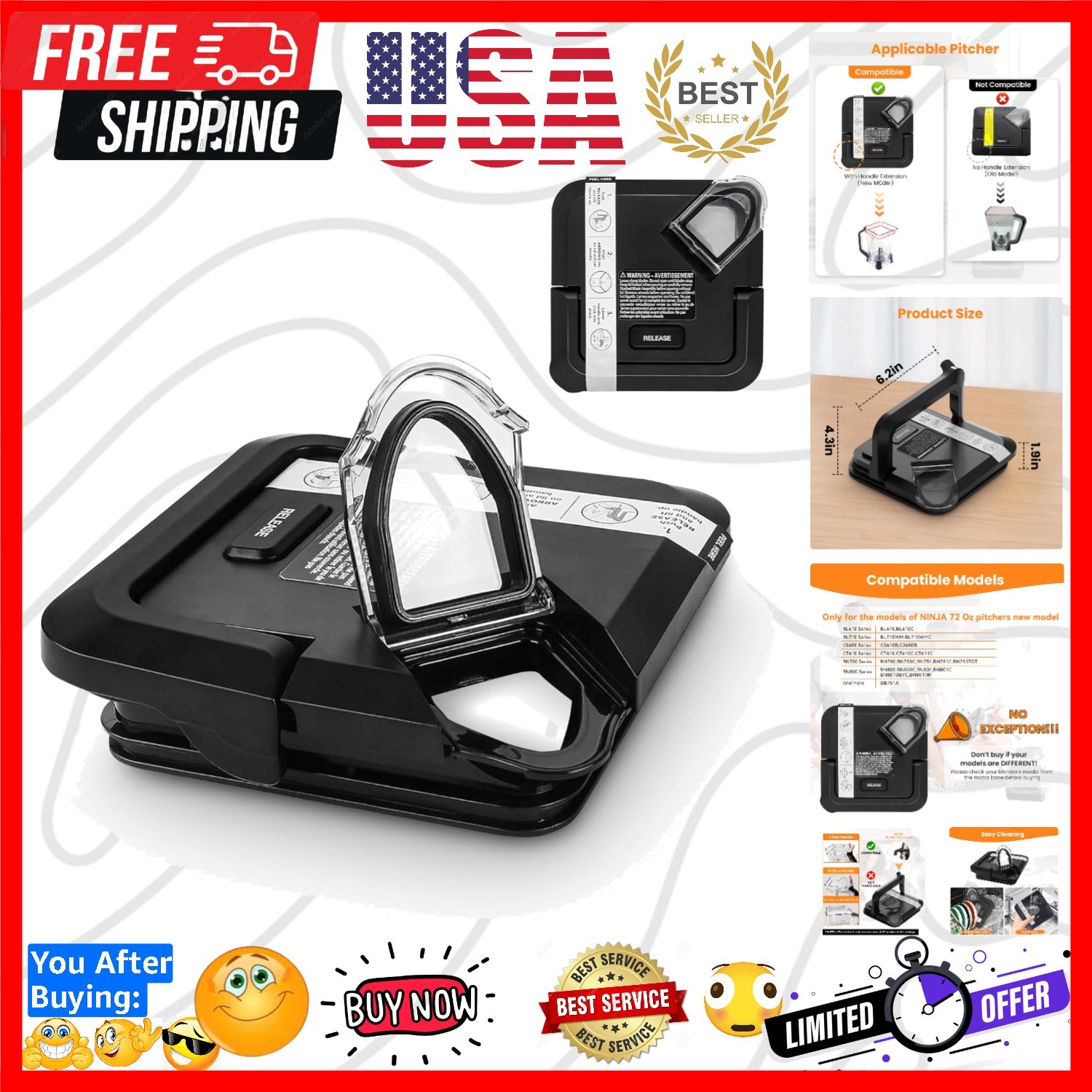Replacement Locking Lid for Ninja,with 72oz Pitchers New Model,Blenders Repla...