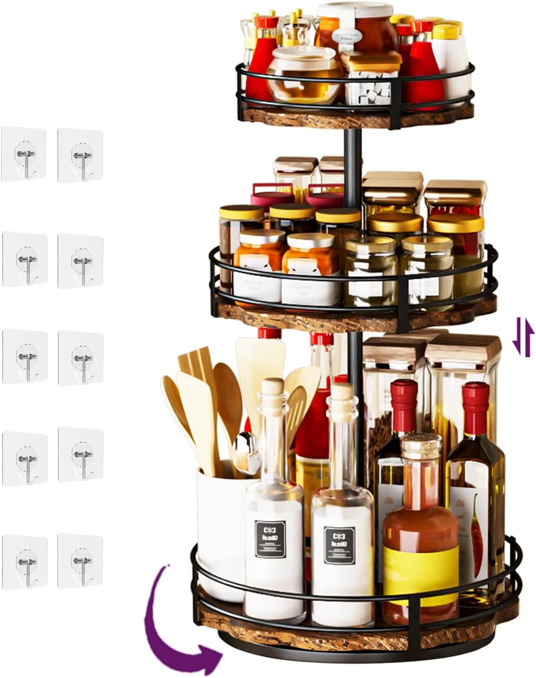 Heavy-Duty 3-Tier Lazy Susan Organizer, Adjustable to Different Heights, Counter
