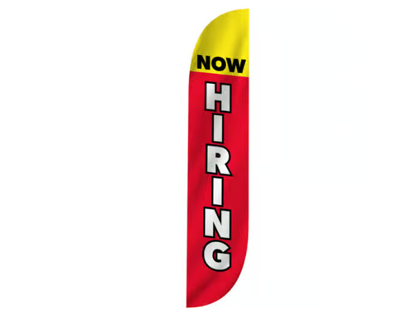 Now Hiring Advertising Feather Flag 10' x 2.5' Flag ONLY--Free Shipping!