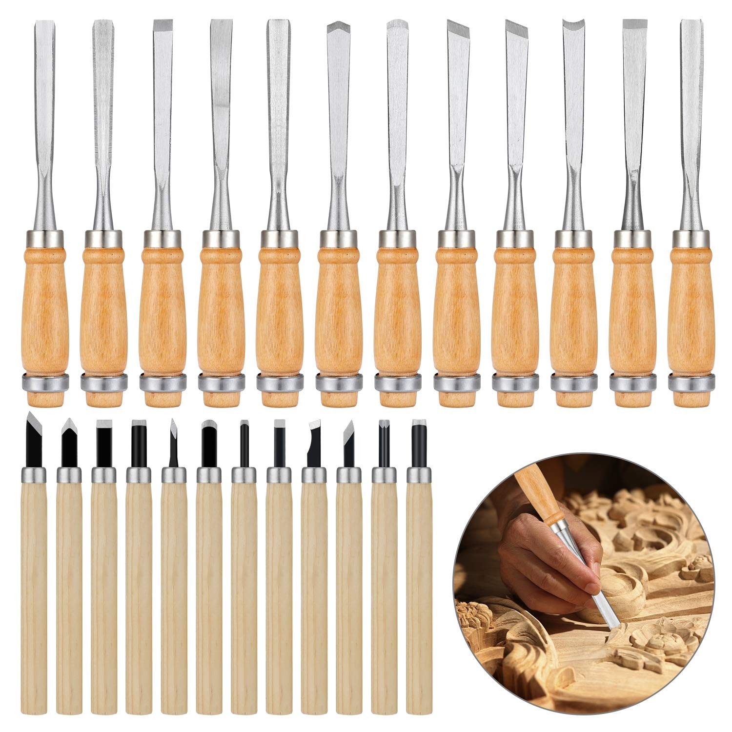 24pcs Wood Carving Chisel Set Kit Including Small And Large Size Wood Carver Set