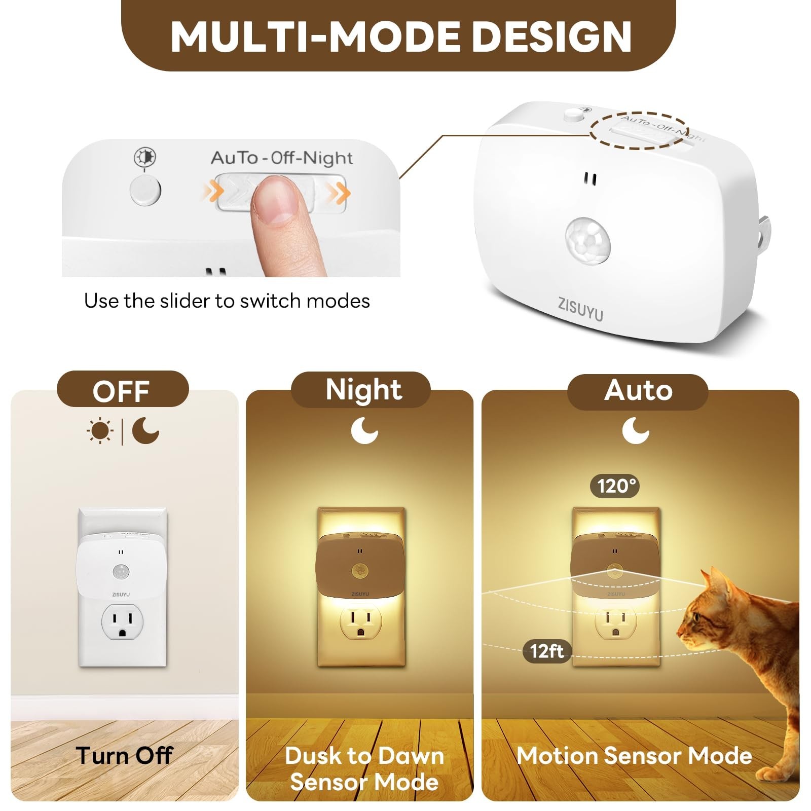 Dimmable LED Night Light with Motion & Dusk Sensor, Color-Changing, 6 Pack