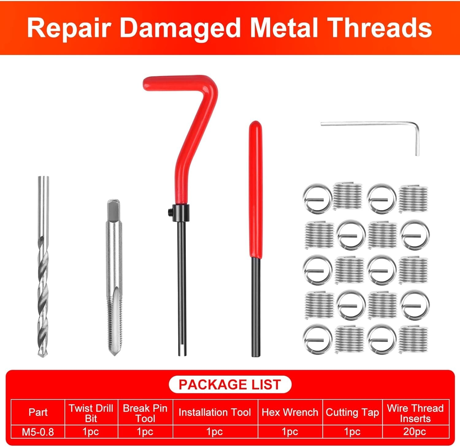 M5 x 0.8 Thread Repair Tool Set Stainless Helicoil Wire Insert Kit