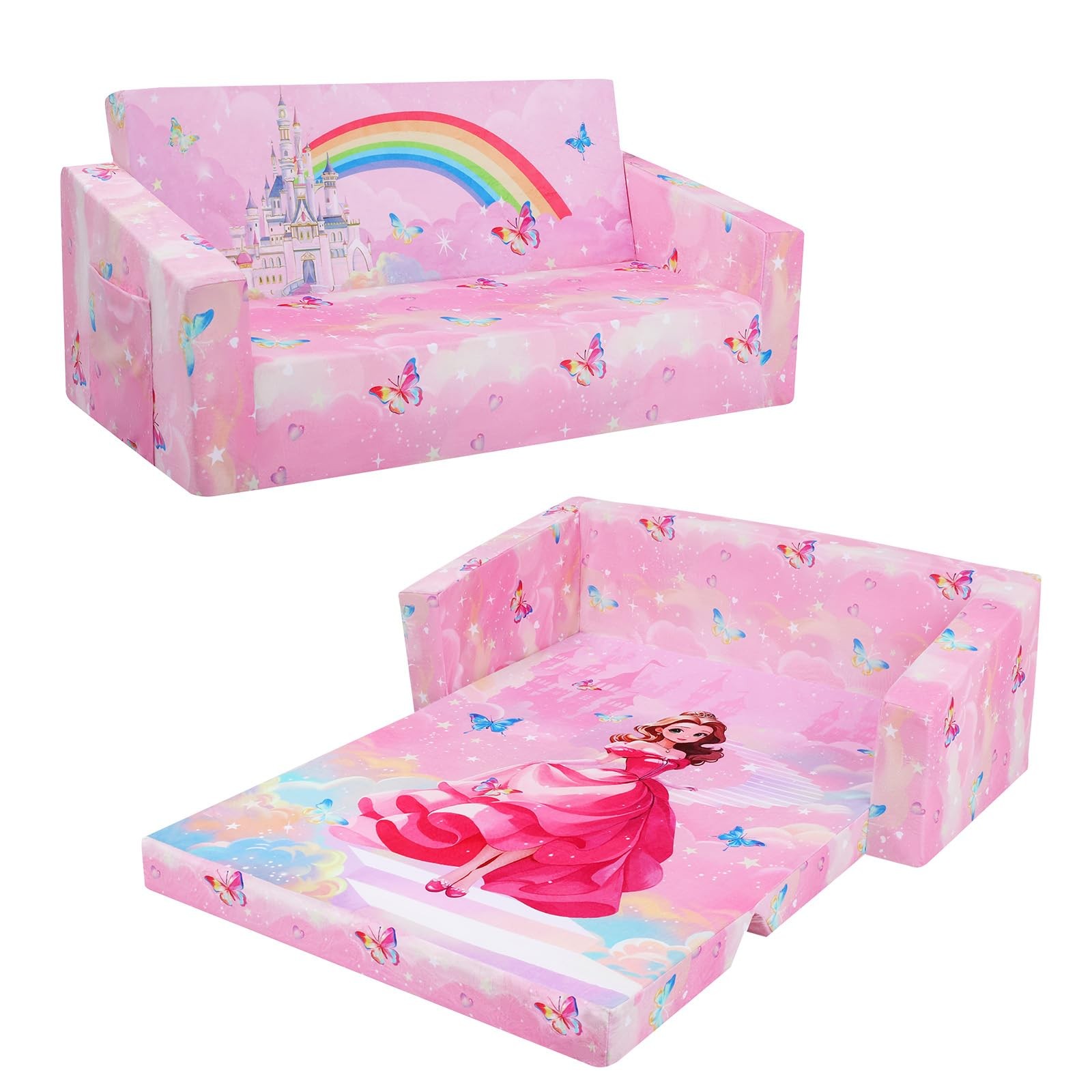 Foldable Sofa Couch 2 in 1 Children Convertible Sofa to Lounger Flip Open Tod...